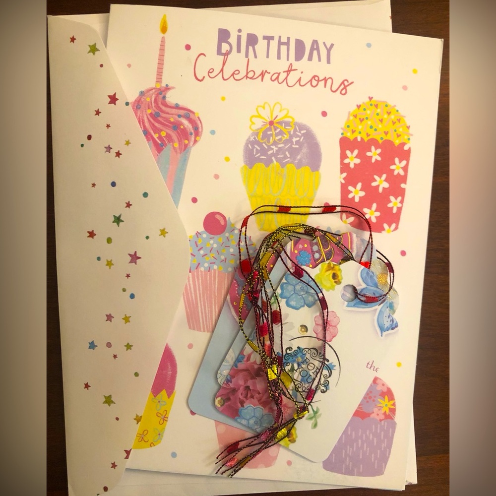 Birthday Card with Three Handcrafted Gift Tags & Envelope